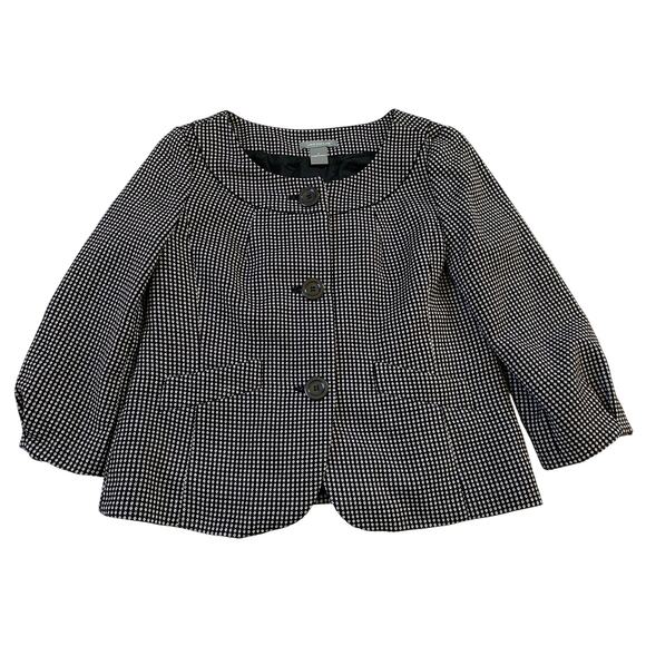 Ann Taylor Black White Dot Suit Blazer 3 Button Puff Sleeve Jacket - 4 - Picture 1 of 10